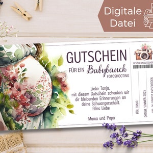 Gutschein Babybauch Fotoshooting Vorlage | Gutschein zum Ausdrucken | Geschenkidee Schwangerschaft Erinnerung | Geschenkgutschein