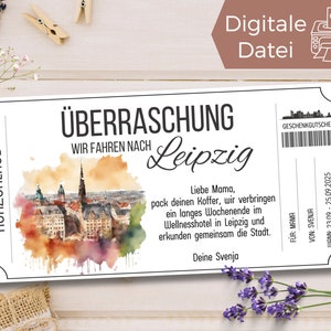 Reisegutschein Leipzig | Gutschein Vorlage für einen Kurzurlaub | Gutschein zum Ausdrucken | Geschenkgutschein Urlaub Städtetrip