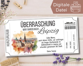 Travel voucher Leipzig | Voucher template for a short vacation | Voucher to print out | Gift voucher holiday city trip