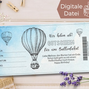 Gutschein Heißluftballonfahrt Vorlage | Gutschein Ausflug im Heißluftballon zum Ausdrucken | Gutschein Ballonfahrt zum Gestalten