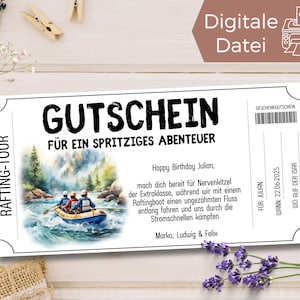 Gutschein Rafting Tour Vorlage zum Ausdrucken | Gutscheinvorlage Schlauchboot Tour | Abenteuergutschein | Erlebnisgutschein Wildwasser Tour