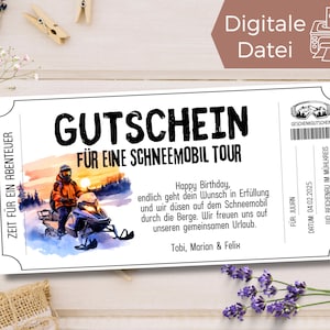 Voucher template snowmobile tour | Gift voucher snow vehicle | Adventure voucher to print & design | Experience voucher