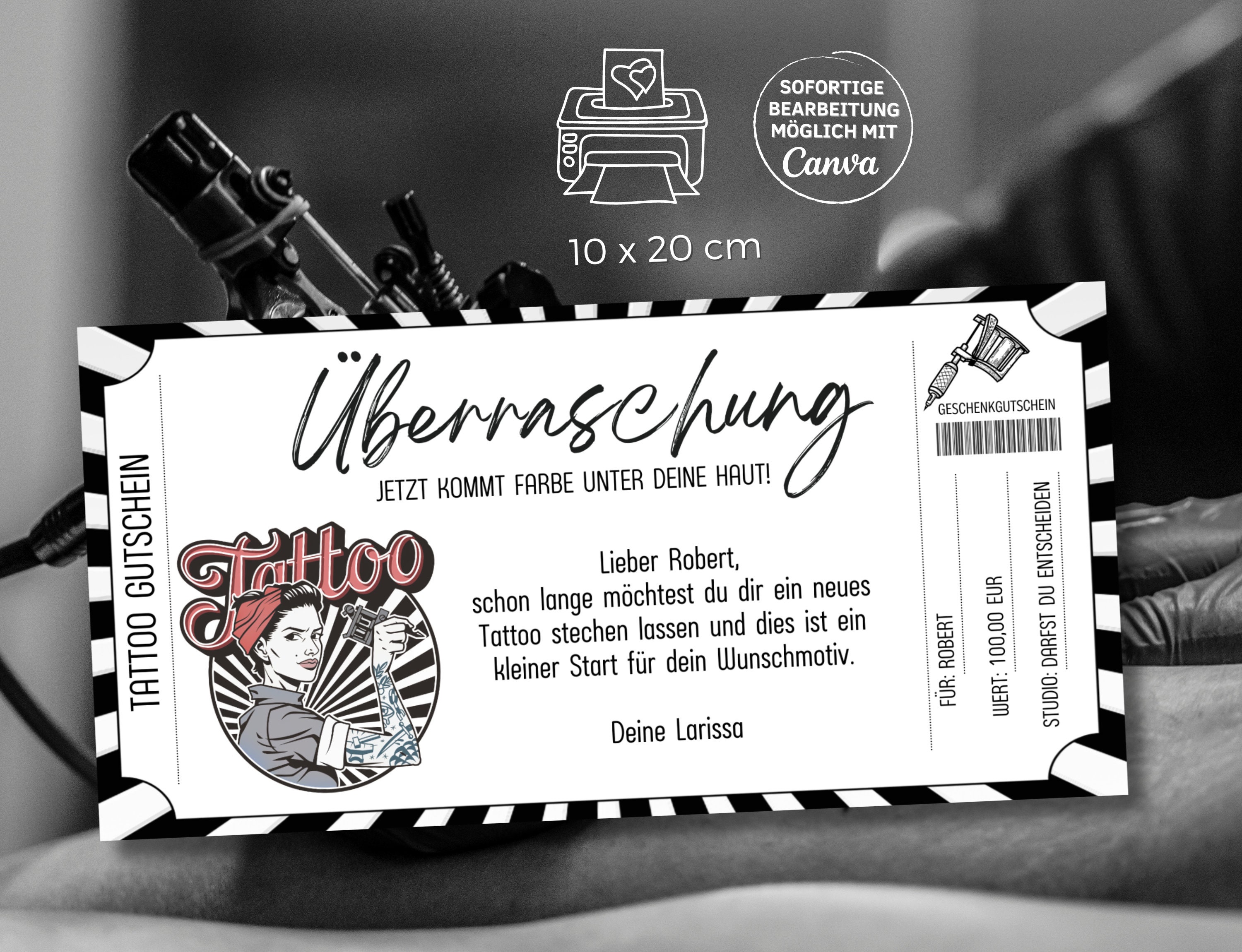 Tattoo Gutschein Vorlage Tattoogutschein zum Ausdrucken Gutschein zum