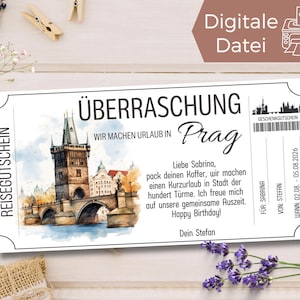Bono de viaje a Praga | Plantilla de bono para un viaje a la República Checa | Cupón imprimible | Vale regalo vacaciones Puente de Carlos