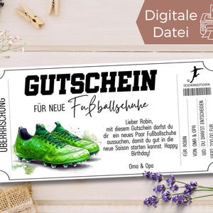 Gutschein Fußball Schuhe Vorlage zum Ausdrucken | Geschenkgutschein Fußballschuhe verschenken | Geschenkidee Fussball Schuhe Mann Frau grün