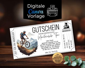 Mountain bike tour voucher template | Printable bike tour voucher template | Cycling | Gift idea for adventure and action bike tours