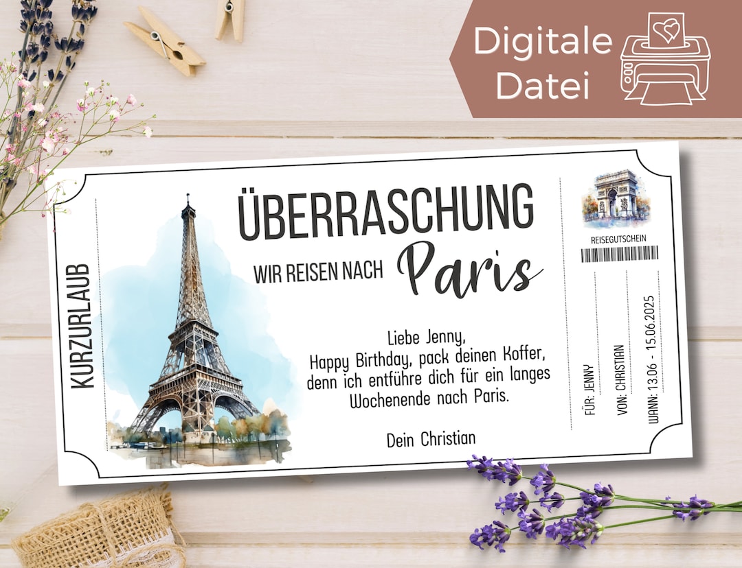 Gutschein Ausdrucken Disneyland Paris Gutschein Vorlage Reisegutschein Paris | Gutschein Vorlage für eine Reise nach Frankreich