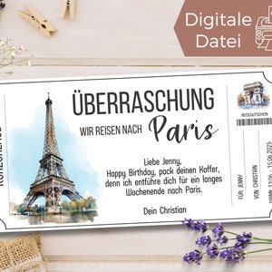 Reisegutschein Paris | Gutschein Vorlage für eine Reise nach Frankreich | Gutschein zum Ausdrucken | Geschenkgutschein Urlaub