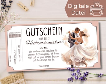 Voucher wedding dance course template | Gift voucher dance course opening dance wedding | Voucher to print out