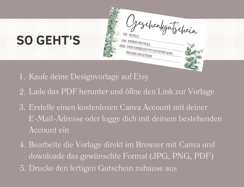 Gutschein Vorlage universal blanko Gutschein zum Ausdrucken Eukalyptus