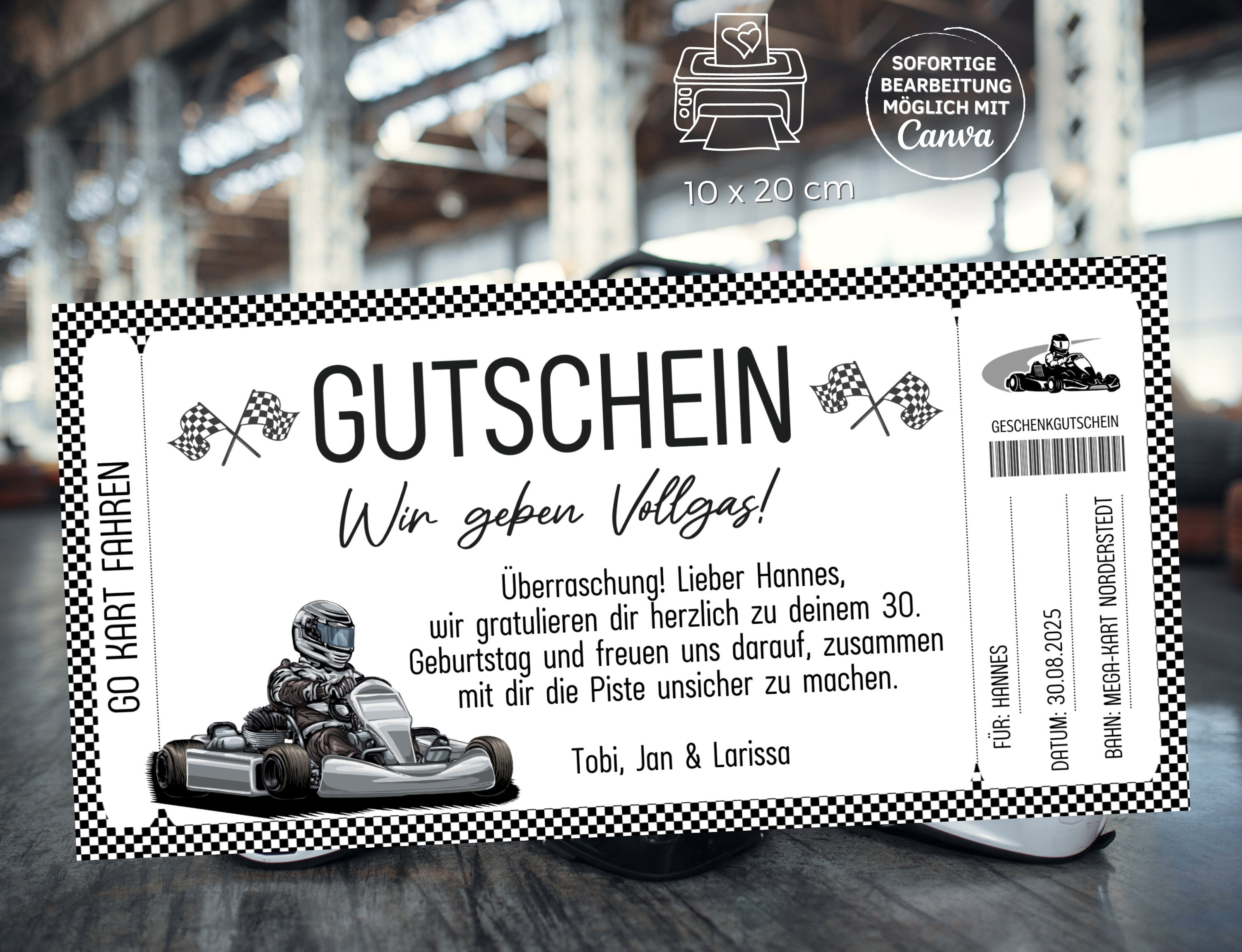 Gutschein Vorlage Go Kart fahren Gutschein Kart fahren zum Ausdrucken