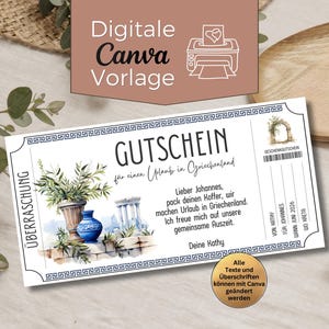 Travel voucher for Greece | Printable voucher template | Trip to the Greek islands | Gift voucher for a holiday in Crete | Corfu