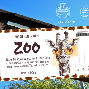 Modèle de bon de visite au zoo Bon pour une visite au zoo à imprimer Chèque cadeau zoo à concevoir carte cadeau image 2