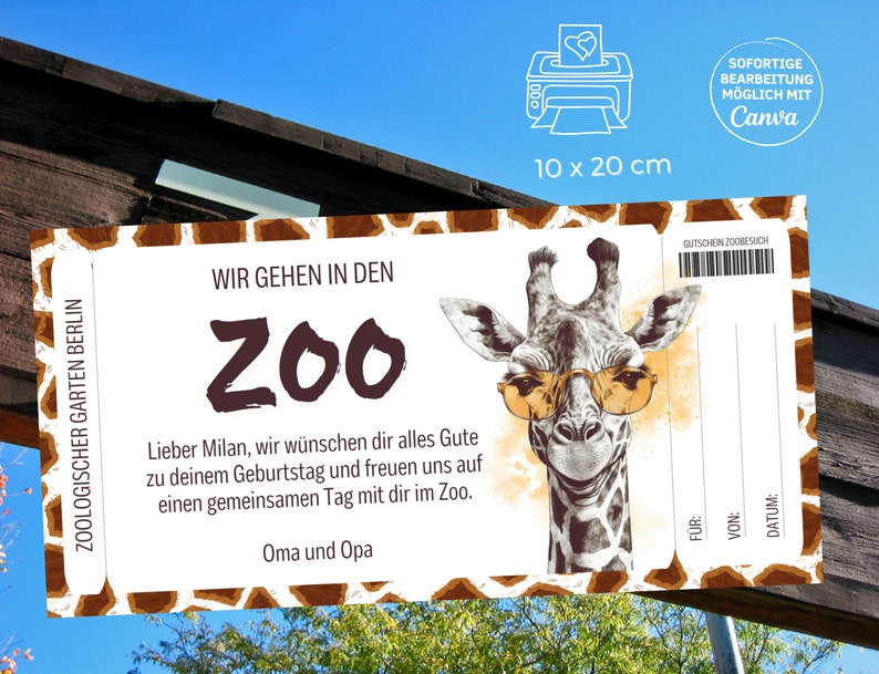 Gutschein Zoobesuch Vorlage Gutschein Ausflug in den Zoo zum Ausdrucken Gutschein Tierpark zum Gestalten Geschenkgutschein zdjęcie 2