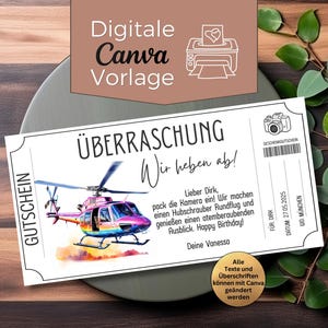 Utskrivbart presentkort för helikopterflygning (Canva-mall) | Presentkort för sightseeingflygning med helikopter | Presentidé: Tid istället för saker | Presentkort för upplevelser