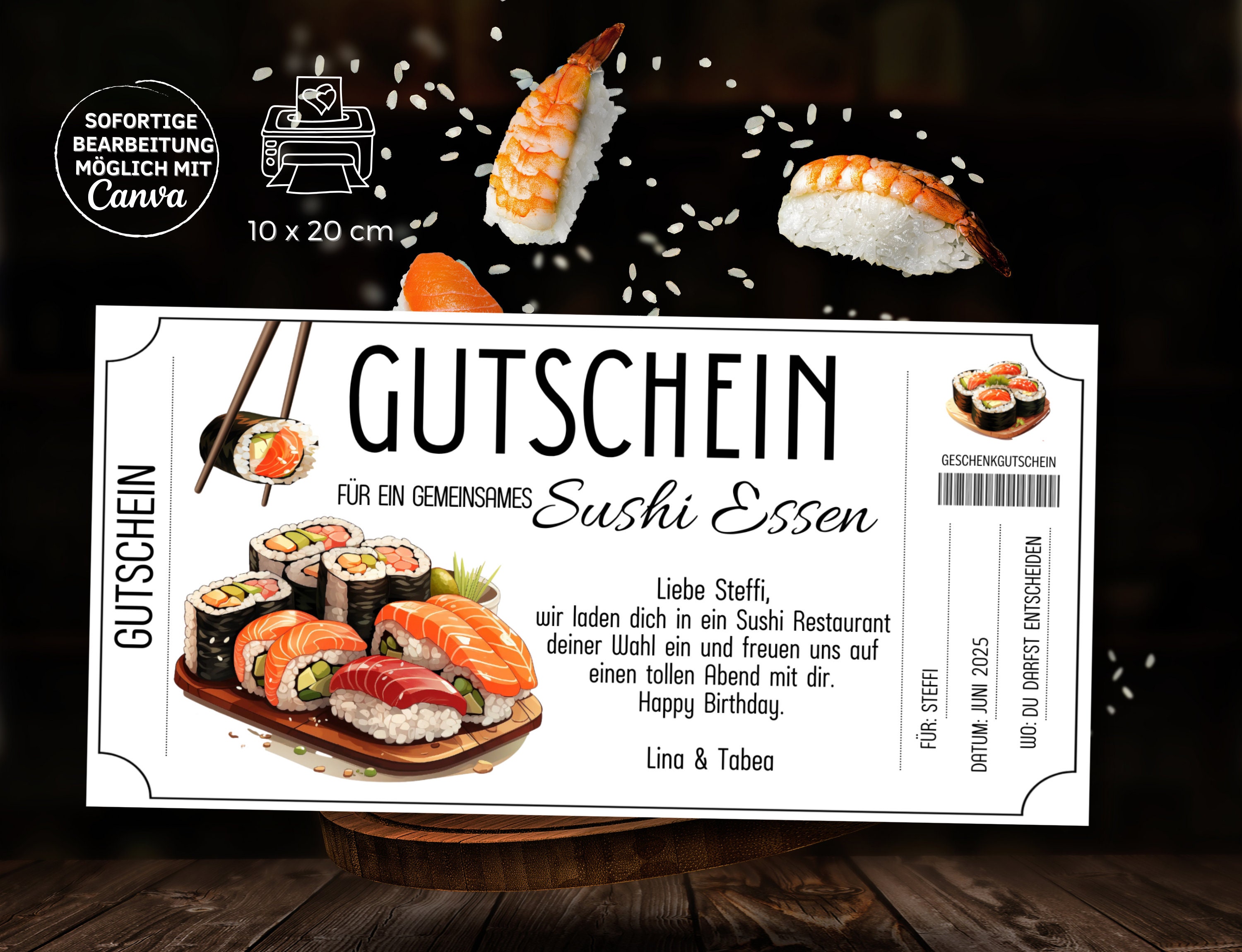 Gutschein Sushi Essen gehen Vorlage Gutschein Abendessen Sushibar zum