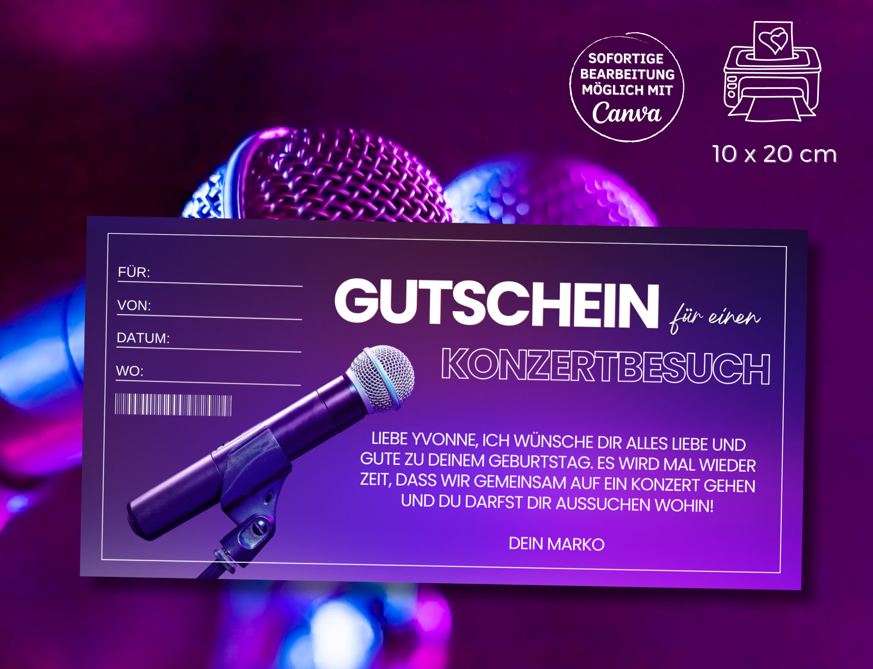 Gutschein Konzert Besuch Vorlage Gutschein Konzertbesuch zum Ausdrucken