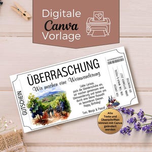 印刷用ワインハイキングバウチャーテンプレート | ワインテイスティングバウチャー | ワインテイスティング付きワイナリー訪問のデザイン | ギフトバウチャー