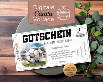 Printbare voetbalwedstrijdvoucher | Digitale cadeaubon | Voetbalvoucher | Geef een stadionbezoek cadeau | Cadeau-idee voor het WK