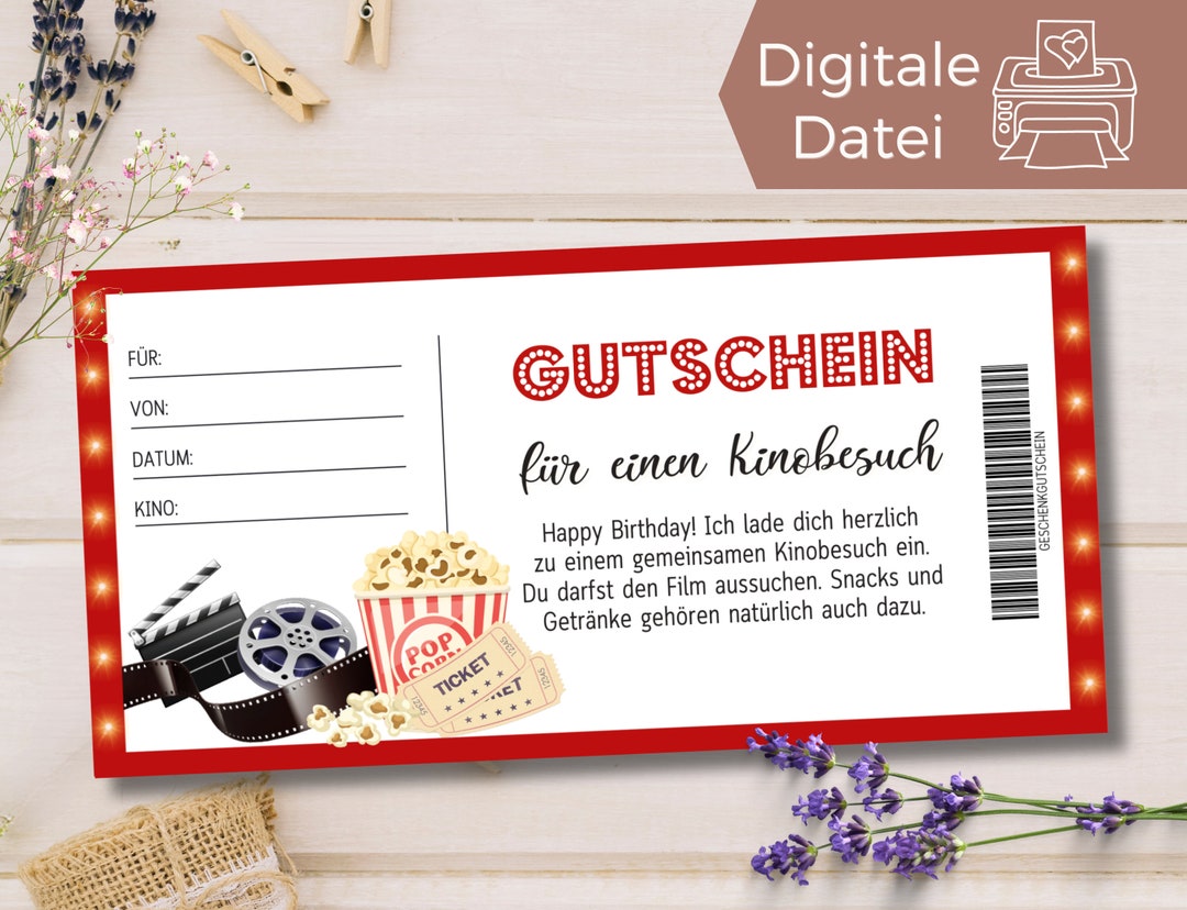 Gutschein Kinobesuch Vorlage Gutschein Kino Besuch zum Ausdrucken
