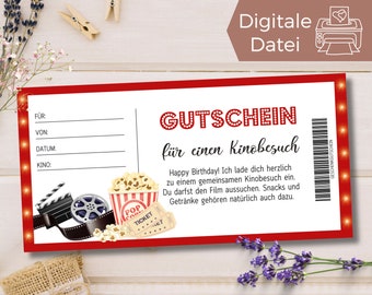 Gutschein Kinobesuch Vorlage | Gutschein Kino Besuch zum Ausdrucken | Gutschein Movie Time zum Gestalten | Geschenkgutschein | Geschenkidee