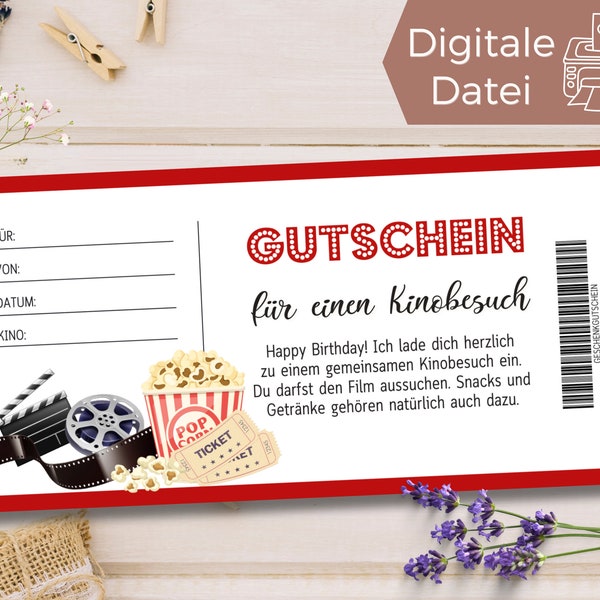 Gutschein Kinobesuch Vorlage | Gutschein Kino Besuch zum Ausdrucken | Gutschein Movie Time zum Gestalten | Geschenkgutschein | Geschenkidee