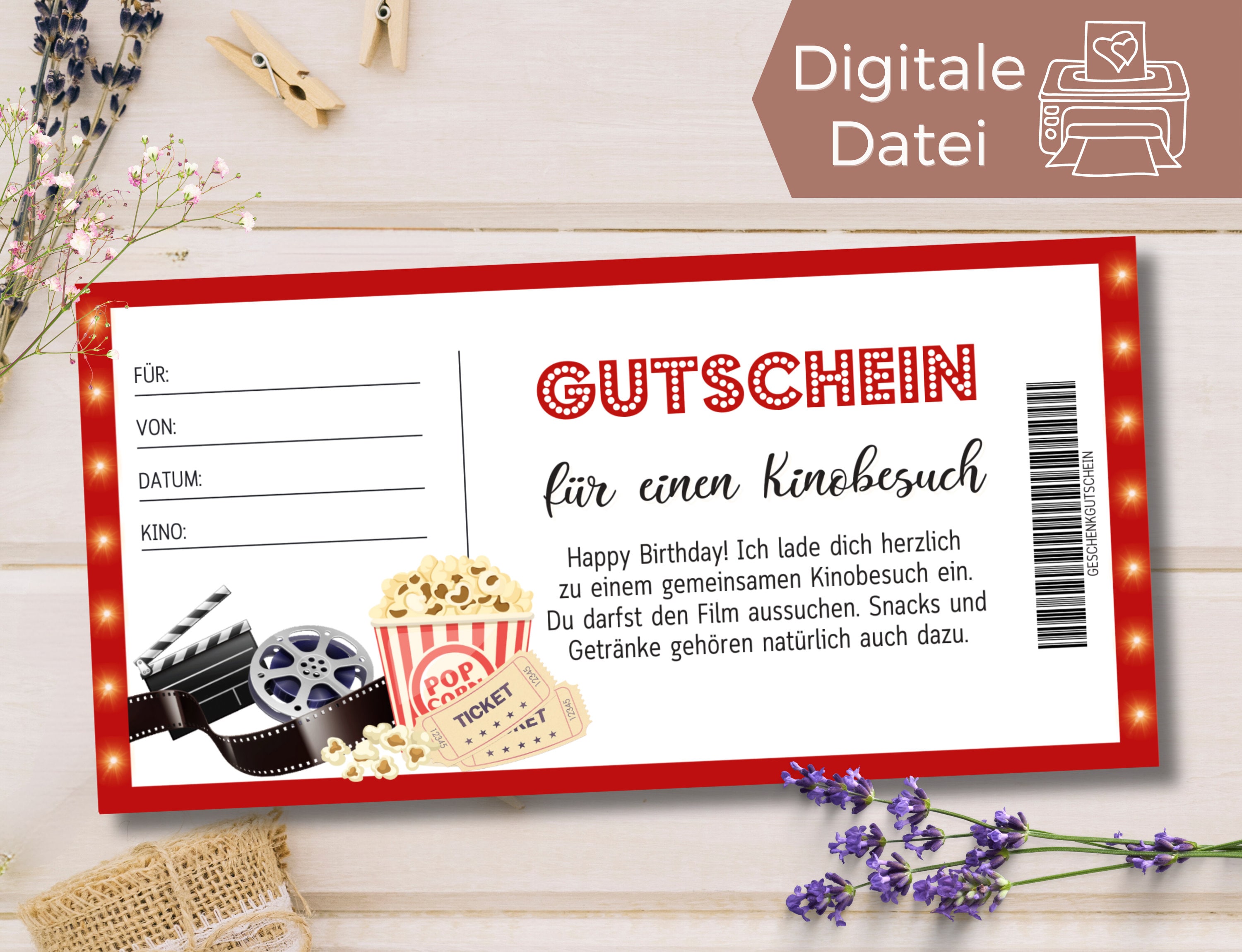 Movie Ticket Voucher Template Voucher Cinema Visit to Print Out Voucher