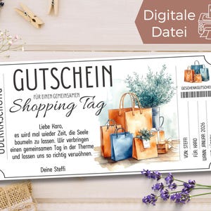 Voucher shopping day template | Voucher template girls&#39; day to print | Gift idea for best friend | Shopping trip | Gift voucher