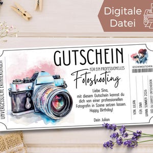 Gutschein professionelles Fotoshooting Vorlage | Geschenkidee unvergessliche Erinnerung | Geschenkgutschein Shooting Fotograf zum Ausdrucken