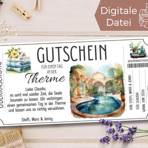 Voucher sjabloon thermaalbad wellnessdag | Voucher sjabloon sauna wellness weekend om uit te printen | Cadeau-idee: bezoek aan een thermaal bad