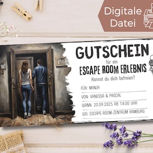 Escape Room Gutschein Vorlage | Geschenkgutschein zum Gestalten und Ausdrucken | Abenteuer Gutschein Rätsel | Erlebnisgutschein