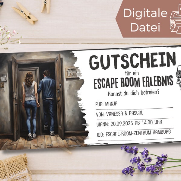 Escape Room Voucher Template | Gift voucher to design and print | Adventure voucher puzzle | Experience voucher