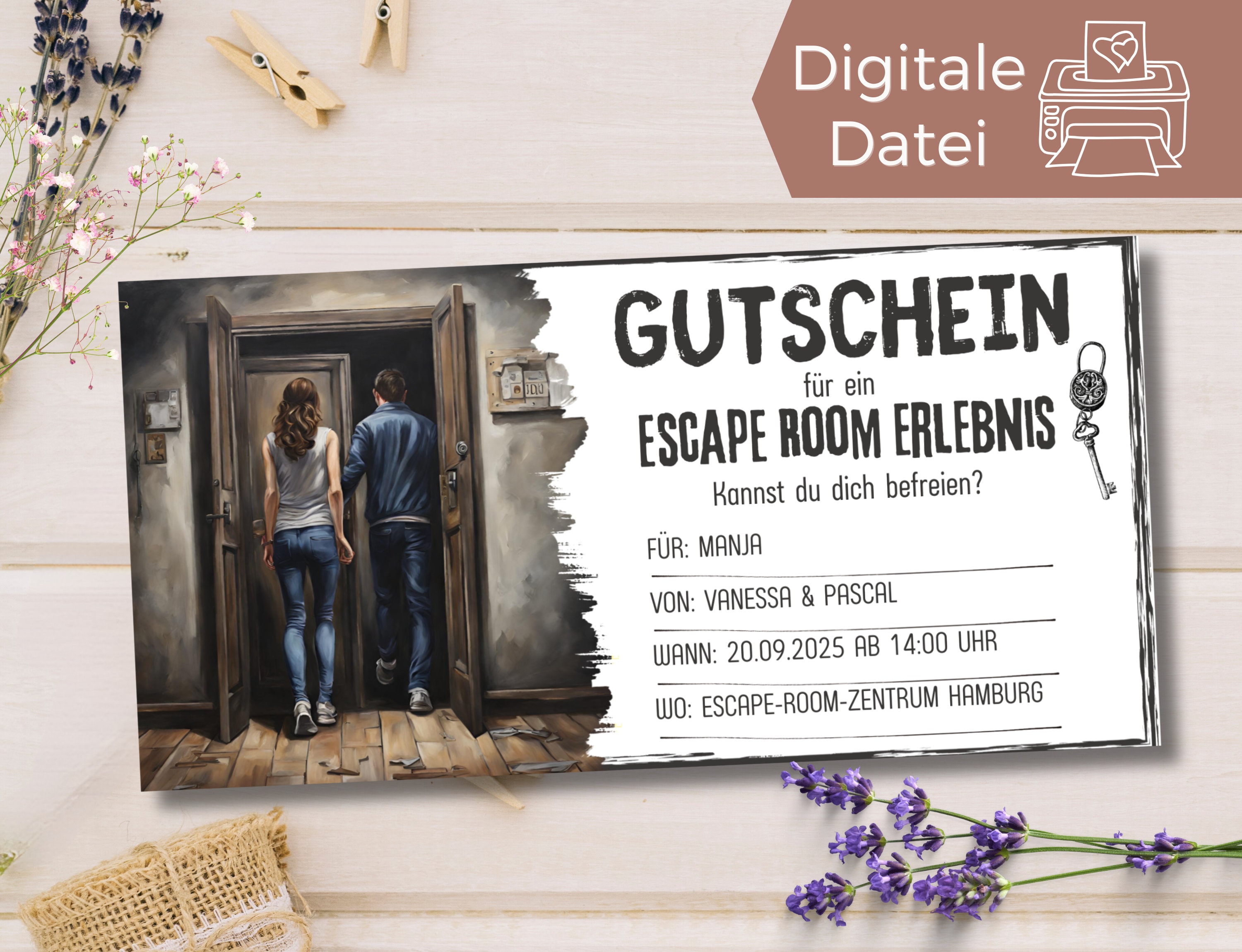Escape Room Gutschein Vorlage Geschenkgutschein zum Gestalten und