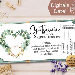 Gutschein Mutter Tochter Tag Vorlage zum Ausdrucken | gemeinsame Zeit Mama Tochter | Geschenkidee Muttertag | Geschenkgutschein für Mutti