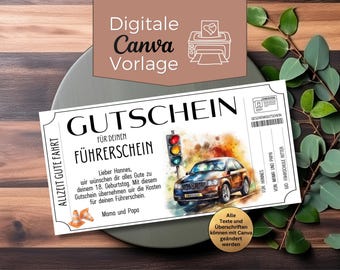 Sjabloon voor een rijbewijsvoucher om af te drukken | Cadeaubon voor rijlessen | Sjabloon voor een rijschoolvoucher om te ontwerpen