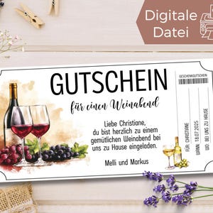Modèle de bon de soirée vin à imprimer | Invitation à une dégustation de vin à domicile | Idée cadeau soirée vin entre amis à concevoir | boire du vin