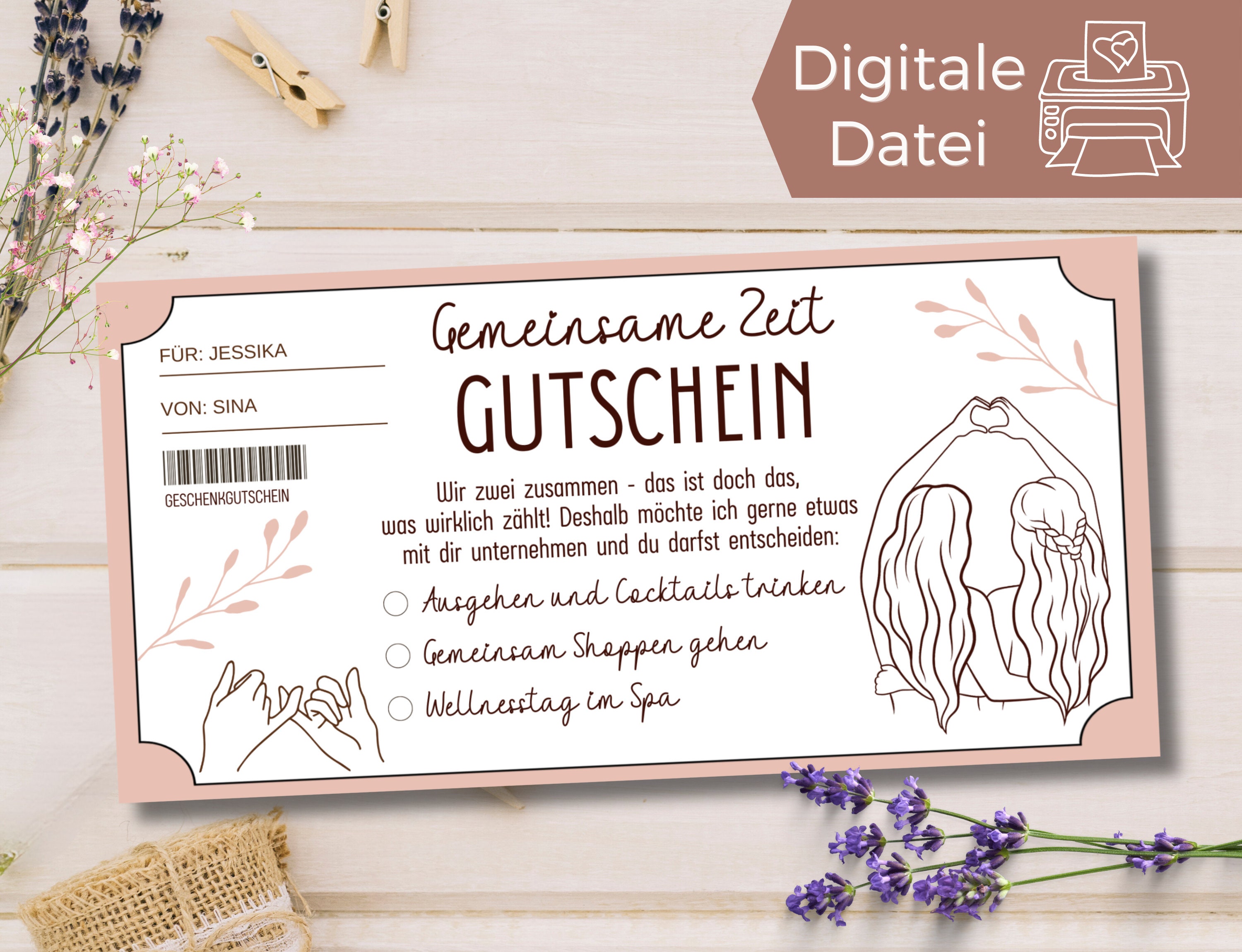 Gutschein gemeinsame Zeit beste Freundinnen Vorlage Gutschein zum