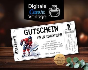 Gutschein Eishockey Spiel Vorlage zum Ausdrucken | Digitaler Geschenkgutschein Eishockeyspiel | Stadion Besuch | Geschenkidee Hockey Game