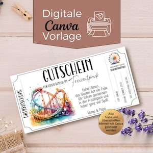 Modelo de voucher para visita a parque de diversões para montanha-russa para imprimir | Voucher Rummel | Voucher para design | Vale-presente