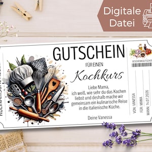 Voucher kookcursussjabloon om af te drukken | Vouchersjabloon Leren koken Tijd voor twee | Wij koken cadeaubon naar ontwerp |