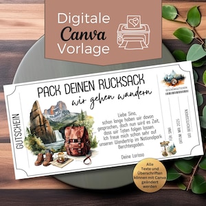 Hiking voucher template to print | Voucher template for hiking trips to design | Gift voucher | Gift idea for hiking trips
