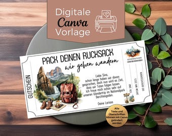 Hiking voucher template to print | Voucher template for hiking trips to design | Gift voucher | Gift idea for hiking trips