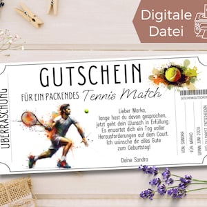 Modello voucher partita di tennis da stampare | Buono regalo digitale | Regala una partita di tennis | Idea regalo per giocare a tennis