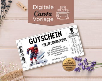 Ice Hockey Game Voucher Template for Printing | Digital Gift Certificate for Ice Hockey Game | Stadium Visit | Gift Idea for Hockey Game