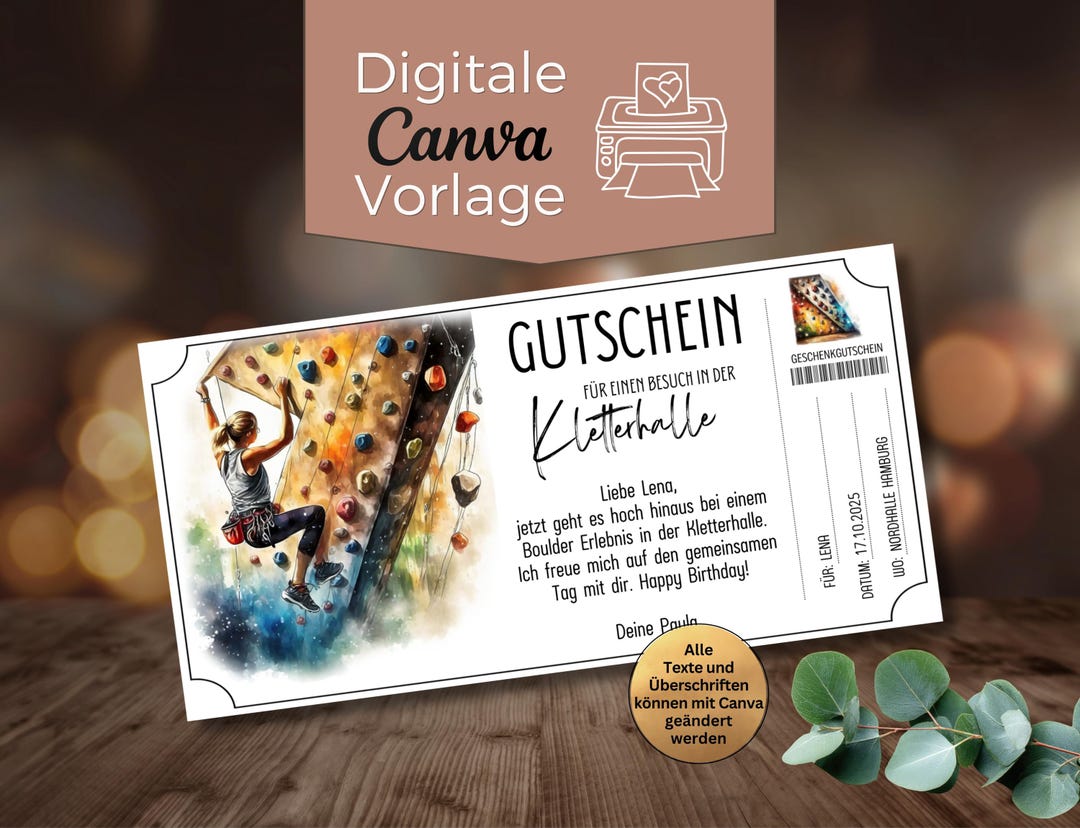 Gift Certificate for Climbing Gyms, Printable Template | Gift Idea for ...