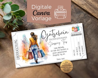 Modello di buono per una giornata di shopping | Modello di buono stampabile per una giornata tra amiche | Idea regalo per la migliore amica | Giornata di shopping | Buono regalo
