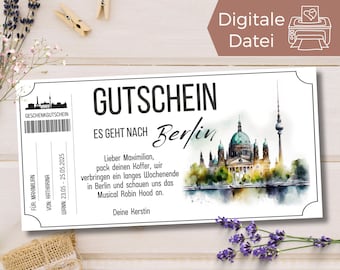 Reisegutschein Berlin | Gutschein Vorlage für einen Kurzurlaub | Gutschein zum Ausdrucken | Geschenkgutschein Urlaub Städtetrip