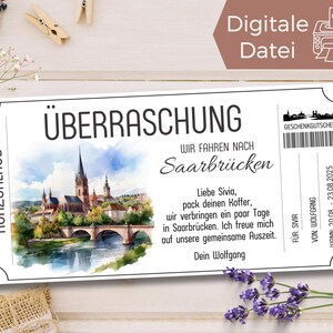 Travel voucher Saarbrücken to print out | Voucher template for a short break in Saarland | Gift voucher city trip | Weekend trip