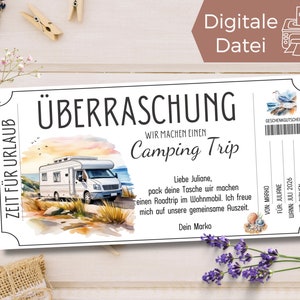 Modèle de camping-car de voyage en voiture de bon | Bon de séjour en camping à imprimer | Bon camping à concevoir | Chèque expérience