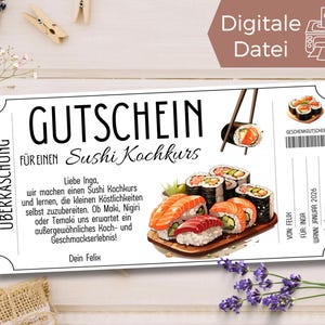 Voucher corso di cucina sushi vai modello da stampare | Modello di voucher per preparare il sushi | Corso di sushi | Corso di sushi con buono regalo